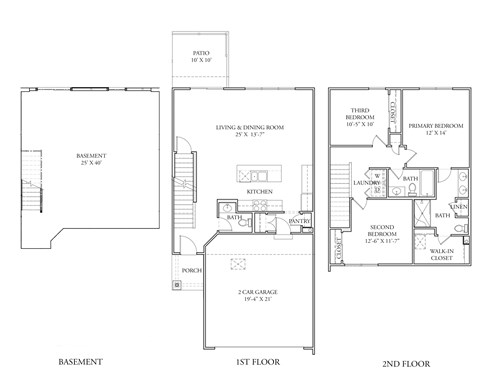 Floor plan for 3 beds, 2.5 baths, 1519 sqft